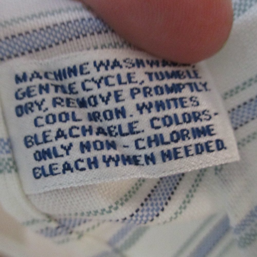 Short Sleeve Button Down Oxford Shirt sz M White Blue Green Stripe - Picture 9 of 11